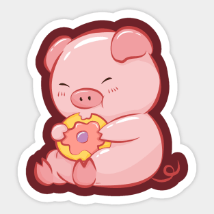 Cute Piggy Eating a Donut Sticker